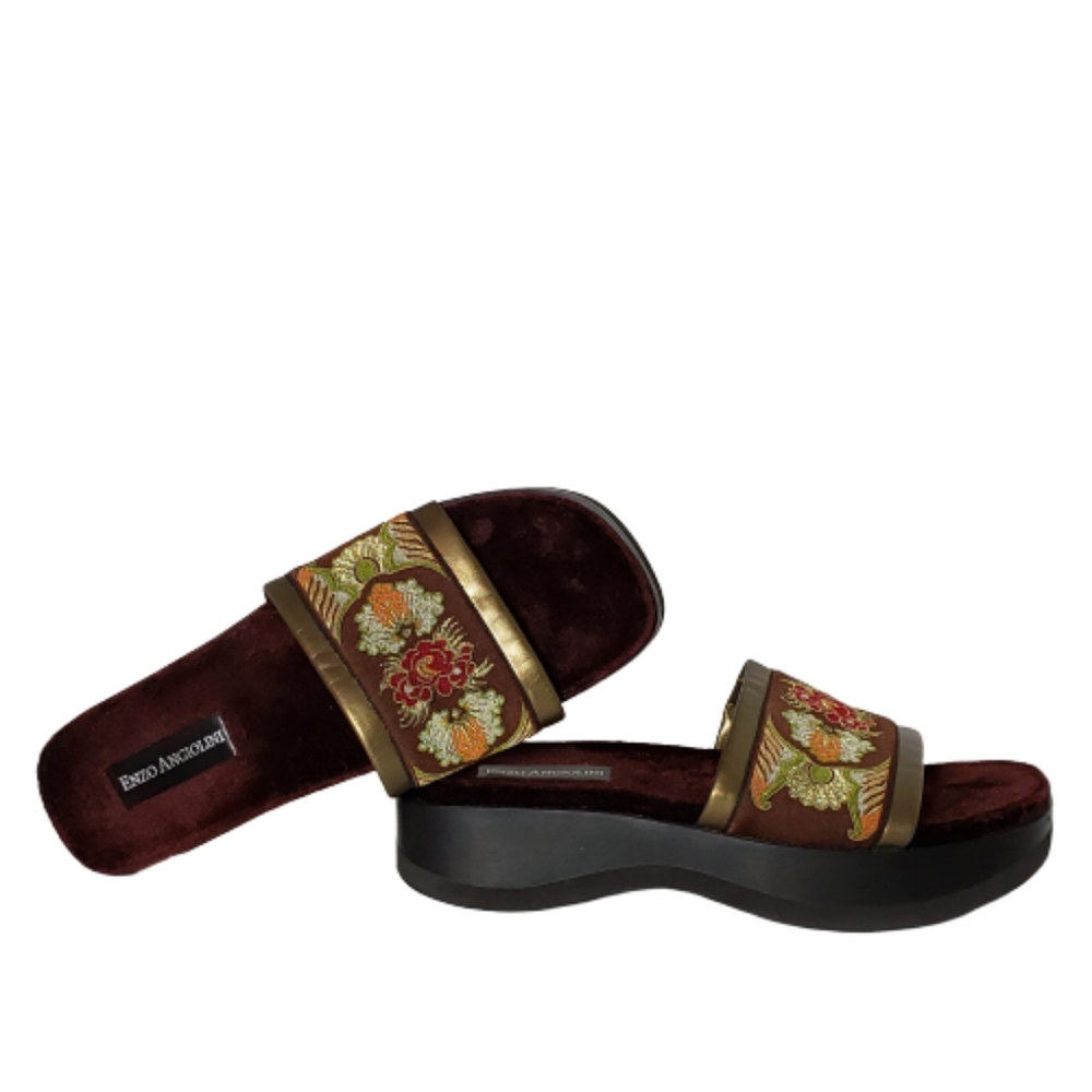 Enzio Angiolini platform slides 10 burgandy floral